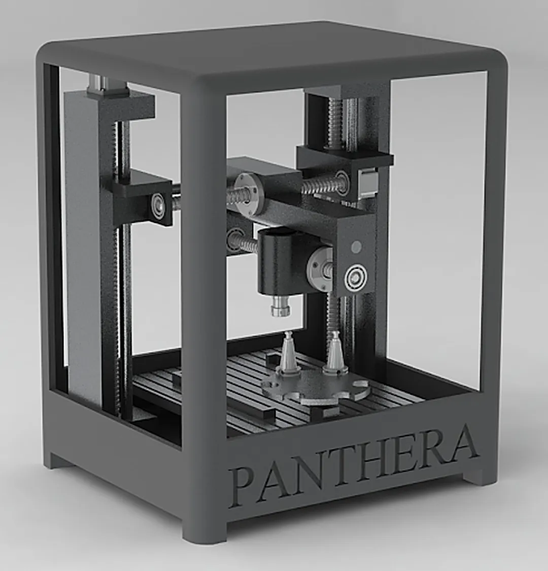 Rendered CAD model of Panthera, a benchtop CNC milling machine